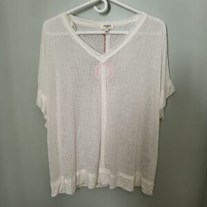 Umgee Women Large Raw Edged Oversized Sheer Top‎ White Short Sleeve Casual NEW
